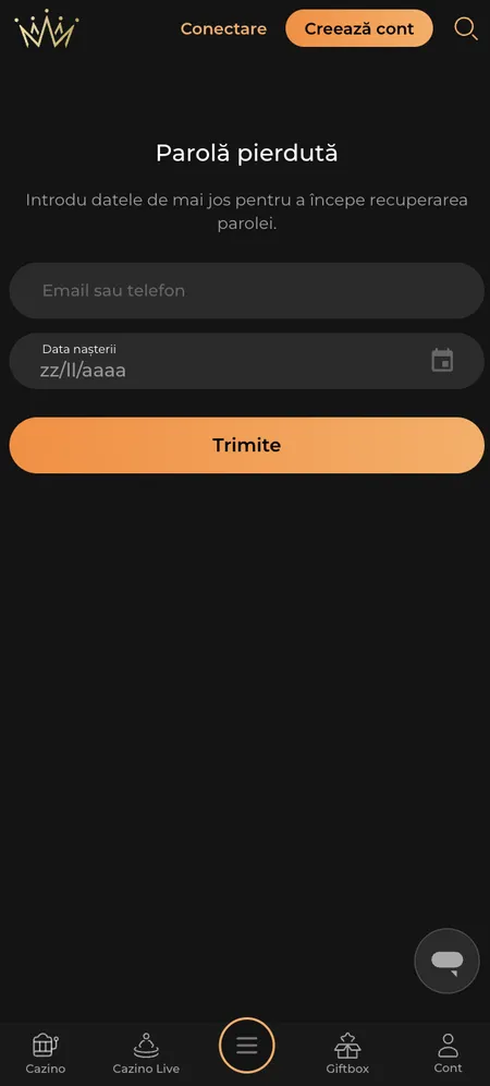 Recupero password Princess Casino mobile